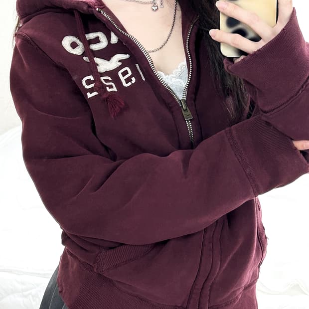 홀리스터 버건디 헤비스웻 후드집업