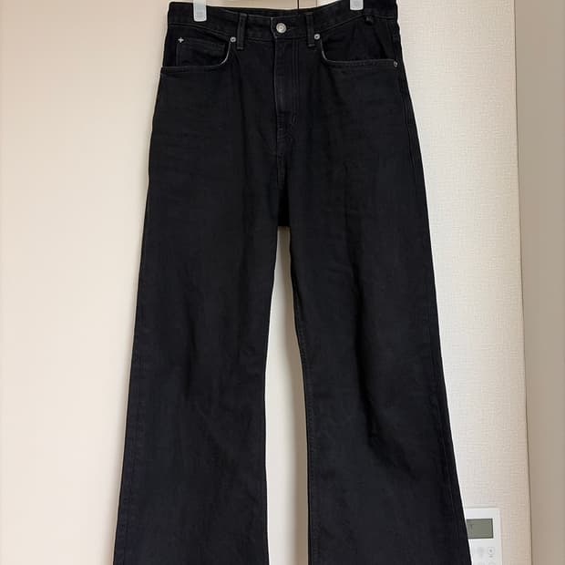 벨리에 트루 와이드 데님 팬츠 - 원 워시드 블랙