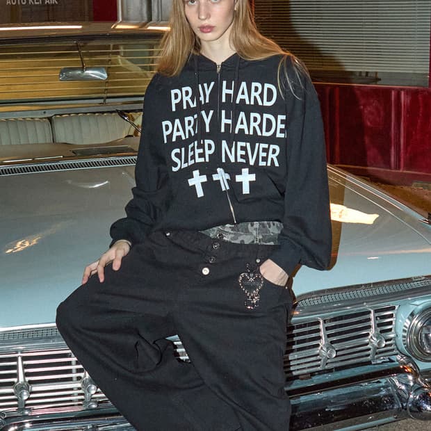 (새상품) OY 오와이 PRAY HARD 후드집업 (블랙) (m)