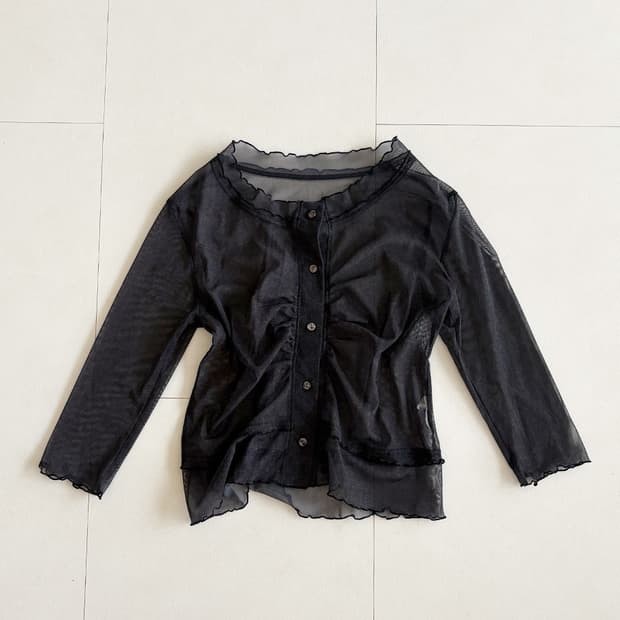 mesh frill button top