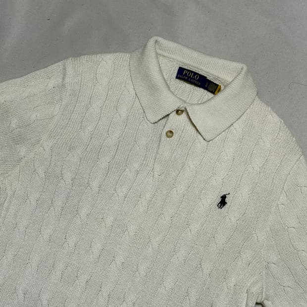 L 폴로랄프로렌 화이트 케이블 반팔 니트