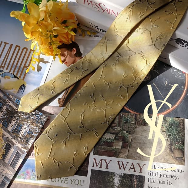 입생로랑 실크 머스타드 자카드 넥타이 9.4cm A+~A등급 A19673