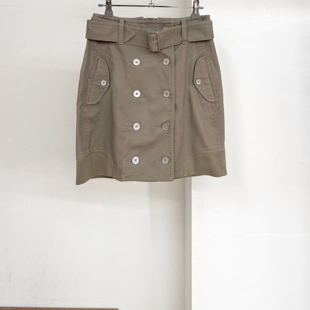 아르마니 익스체인지 베이지 코튼 벨트 스커트