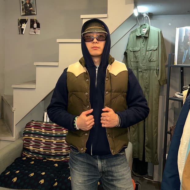 Sugar Cane leather yoke T/C down vest