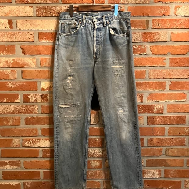 80s USA 빈티지 리바이스 501 데미지 데님 팬츠