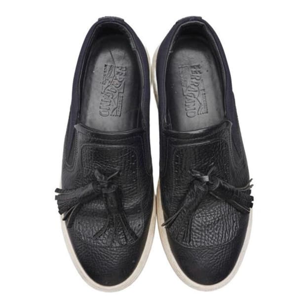 페라가모 레더 테슬 블랙 네이비 슬립온 260