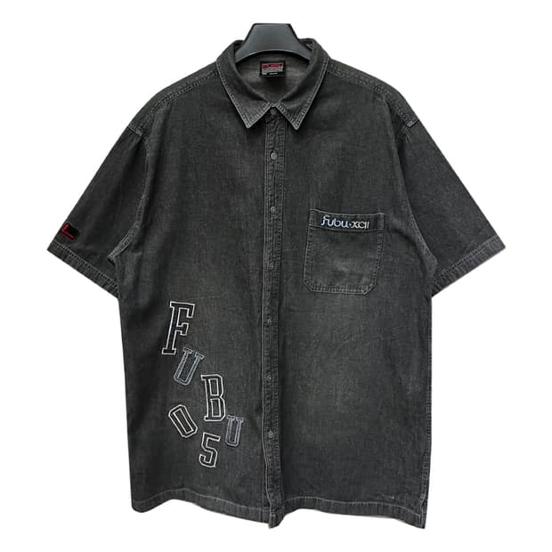 00s FUBU 후부 흑청 데님 반팔 셔츠 105