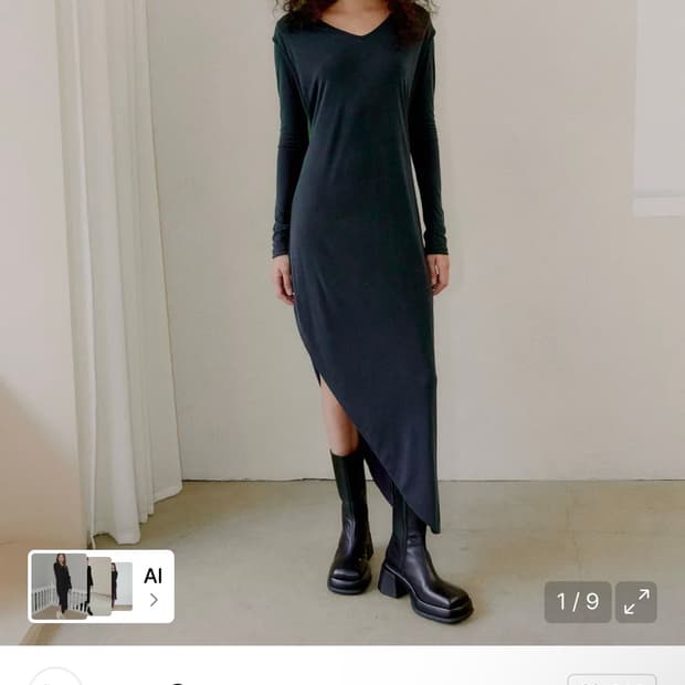 프로보) 언발란스 뒷 꼬임 원피스 먹색 F