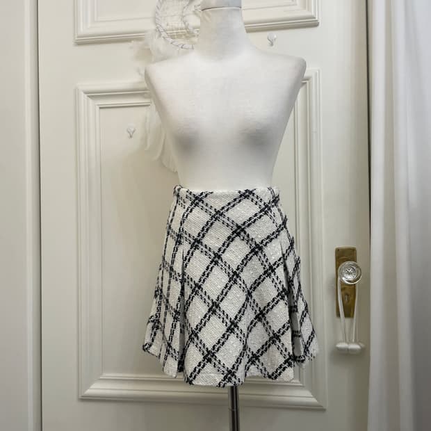ivory black check glitter tweed flare mi