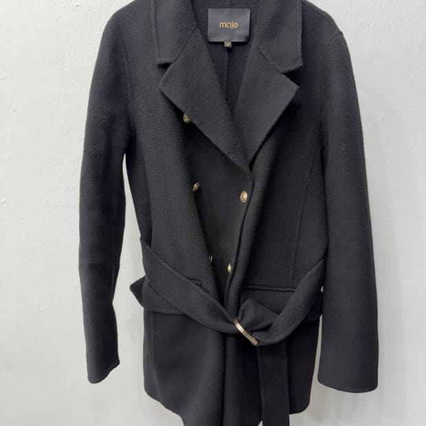 정품) 마쥬 블랙 벨티드 코트 36