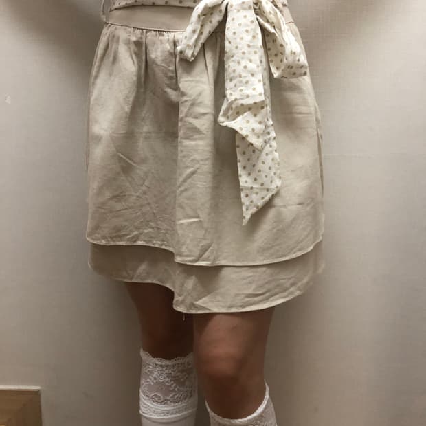 빈티지 베이지 프릴 미니 스커트
