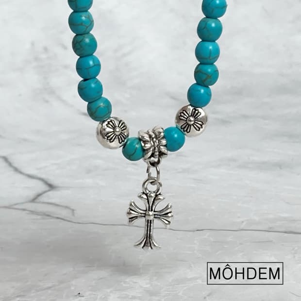 [Unisex] 크로스2 터키석 원석 팔찌