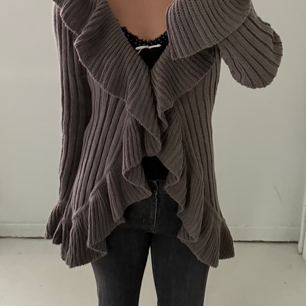 일본빈티지 러플 웨이브 니트가디건