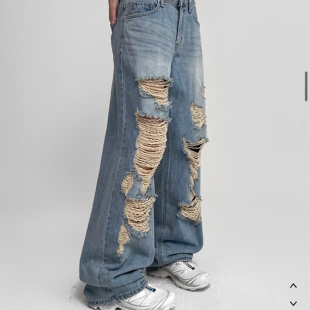 블랙업 와이드 데미지 데님 팬츠