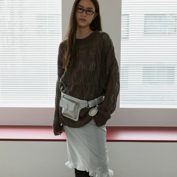 마조네 시어 라운드 오버 니트 브라운 빈티지