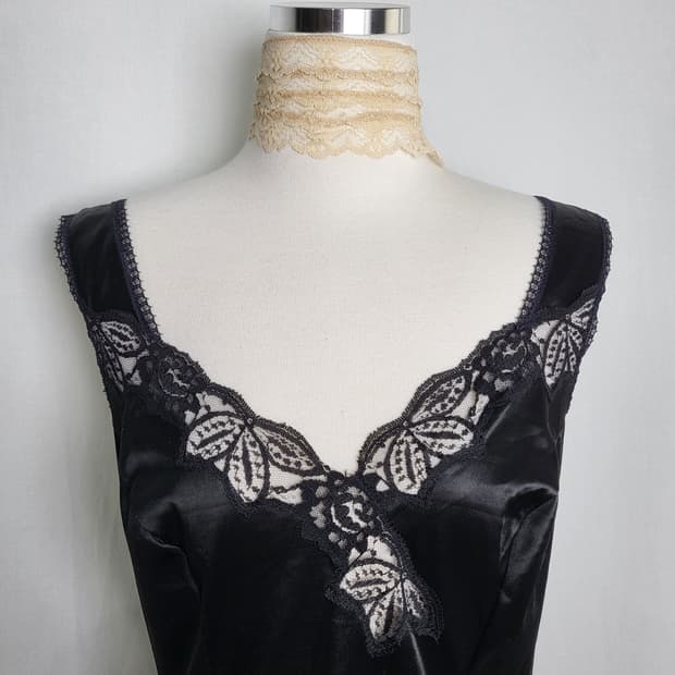 빈티지 블랙 자수레이스 슬립 원피스