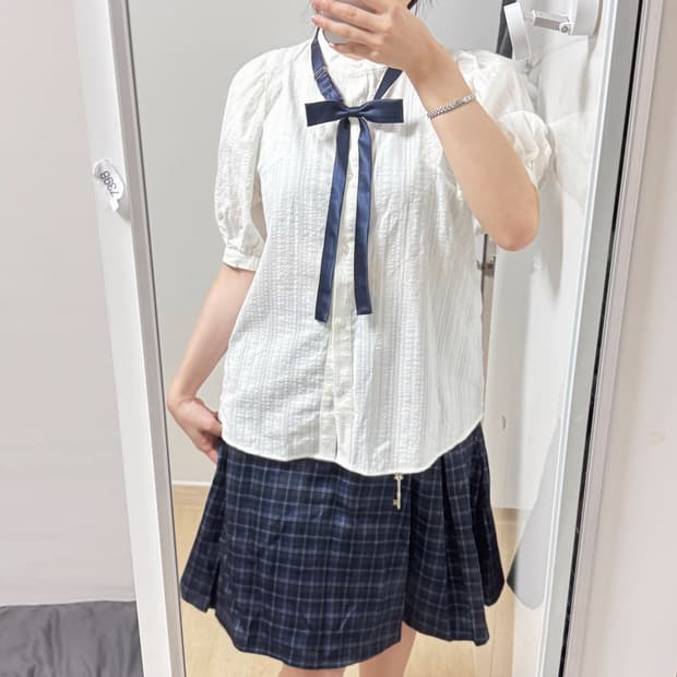 반팔 니혼진 프레피 블라우스