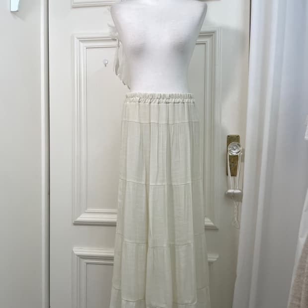 ivory tired spring long banding skirt