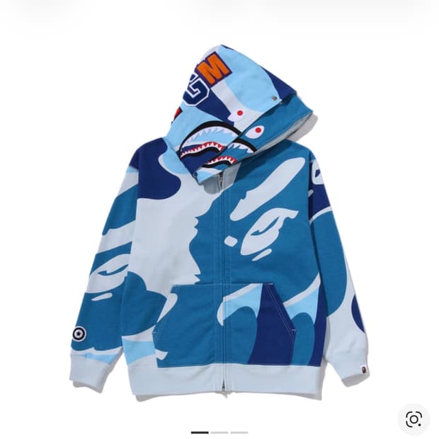 베이프 메가 ABC 카모 더블 샤크 릴렉스드 핏 풀 집 후드 블루