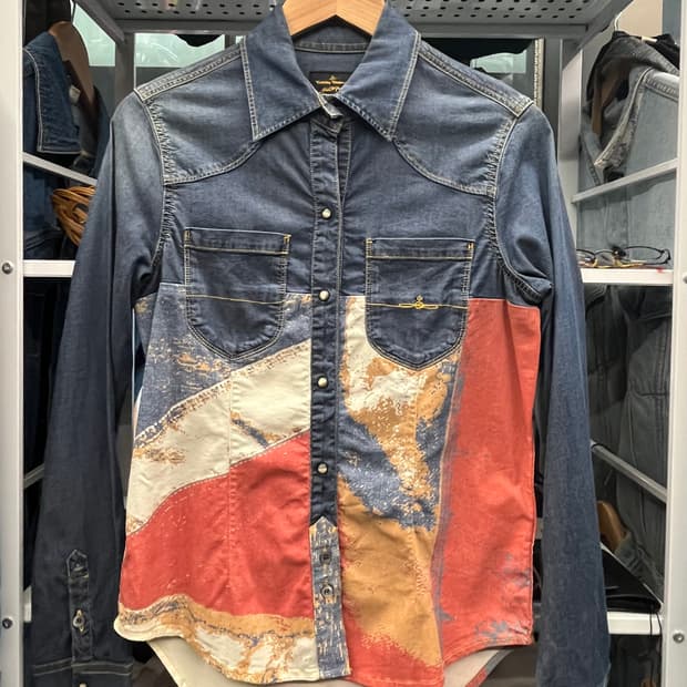 10s 비비안웨스트우드 데님 셔츠 컬러 블록