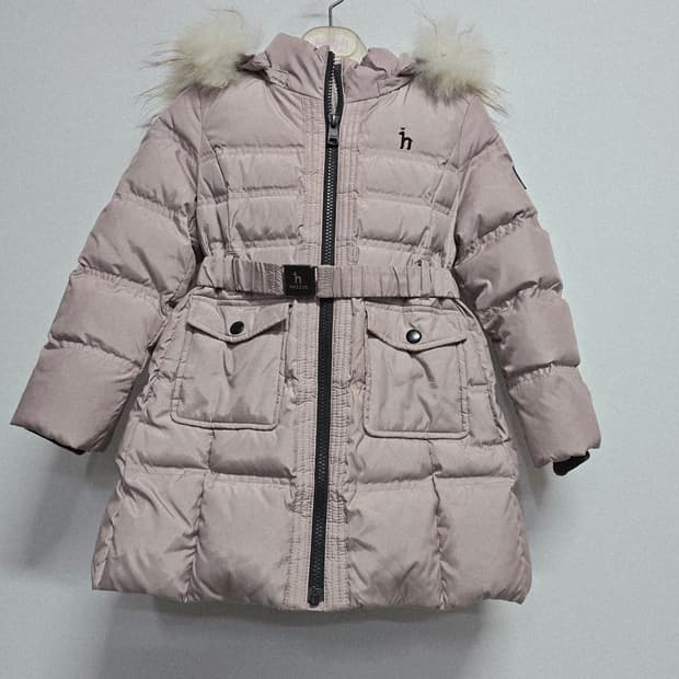 헤지스 여아 핑크 퍼 구스다운 패딩 코트 110