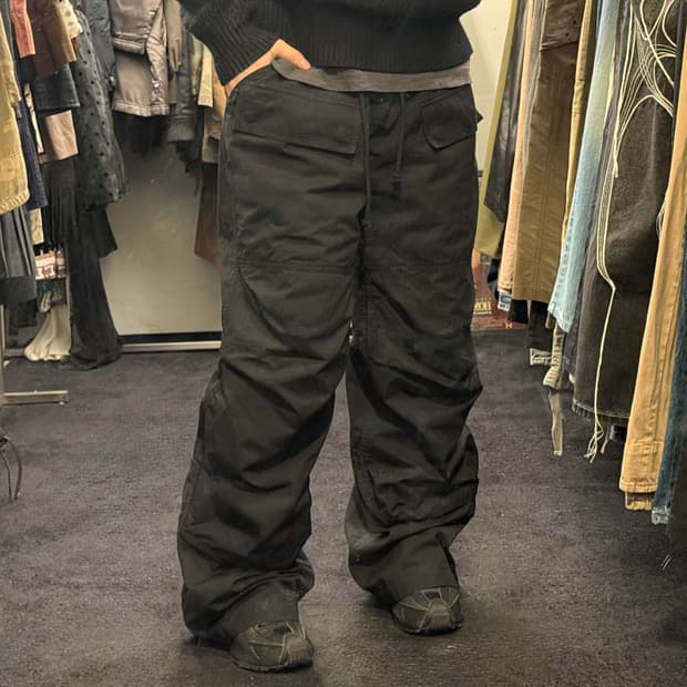 ETCE 더블니 라운지 카고 파라슈트 블랙 와이드 나일론 워크 팬츠 M