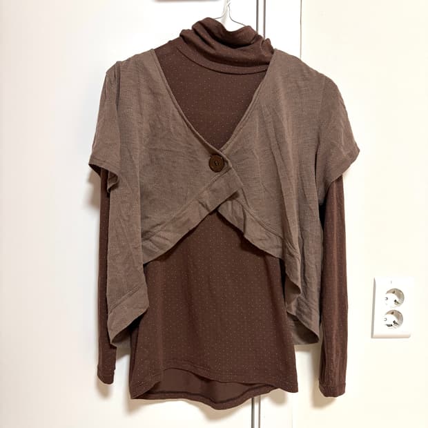 일본 빈티지 라떼 갸루 레이어드 긴팔 탑 티 