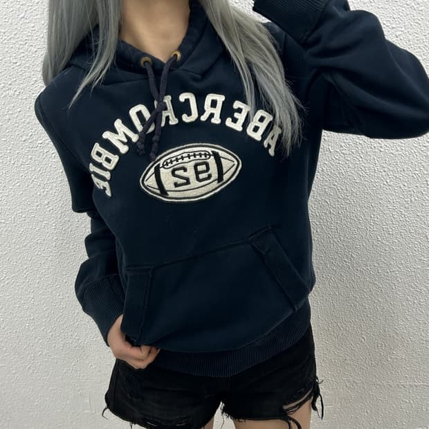 아베크롬비 센터로고 네이비 후드 S