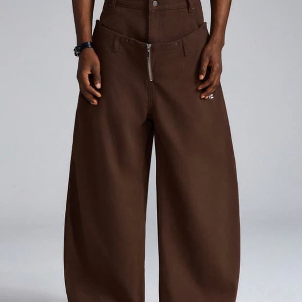 S 브라운 와이드 팬츠 스트릿 청바지 벌룬