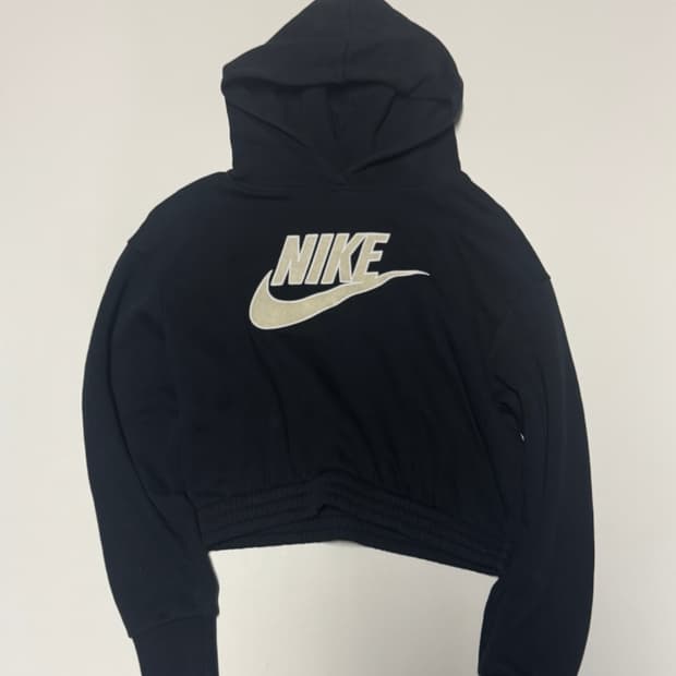 여성 나이키 빅 로고 크롭 기모 후드티 S 블랙