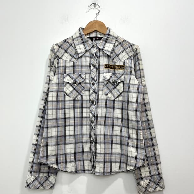 락펑크 웨스턴  양각 버튼 포켓 체크 셔츠