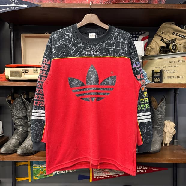 80s 아디다스 실버택 마블링 트레포일 그래픽 스웻셔츠 N1223