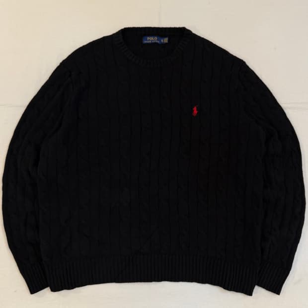폴로 랄프로렌 꽈배기 케이블 코튼 니트 블랙