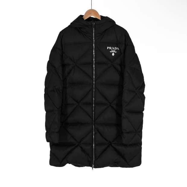 [XXL] 프라다 남성 삼각로고 리나일론 다운 코트 롱 패딩 자켓 블랙