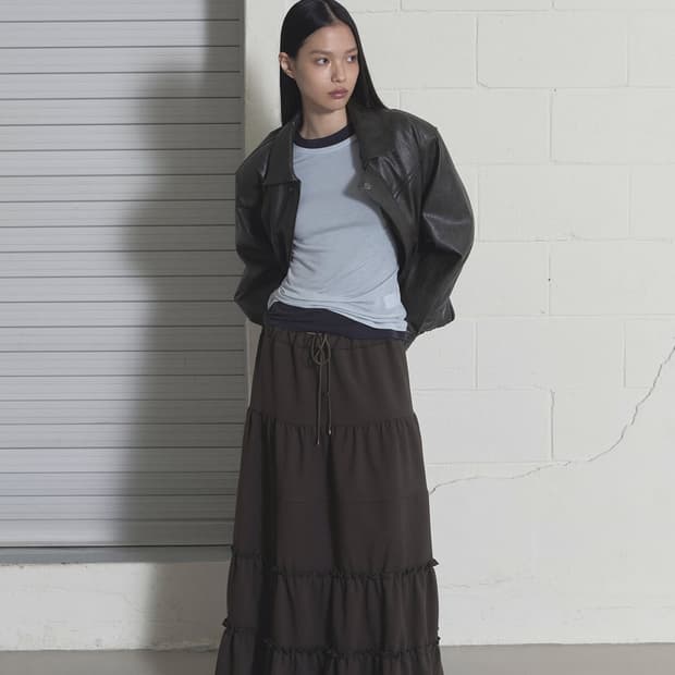 [새상품] 오데스 FRILL MAXI SKIRTS -KHAKI