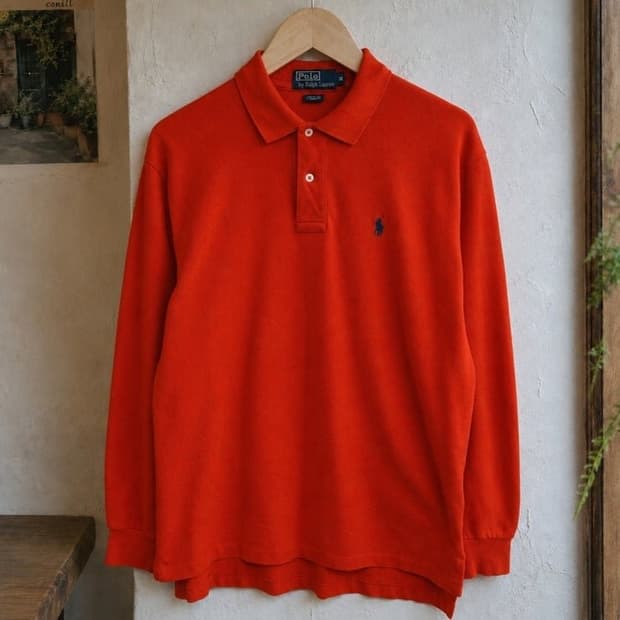 100~105 POLO 폴로 랄프로렌 긴팔 카라티 피케 셔츠 오렌지