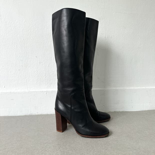 셀린느 2000s 램스킨 레더 블랙 롱부츠