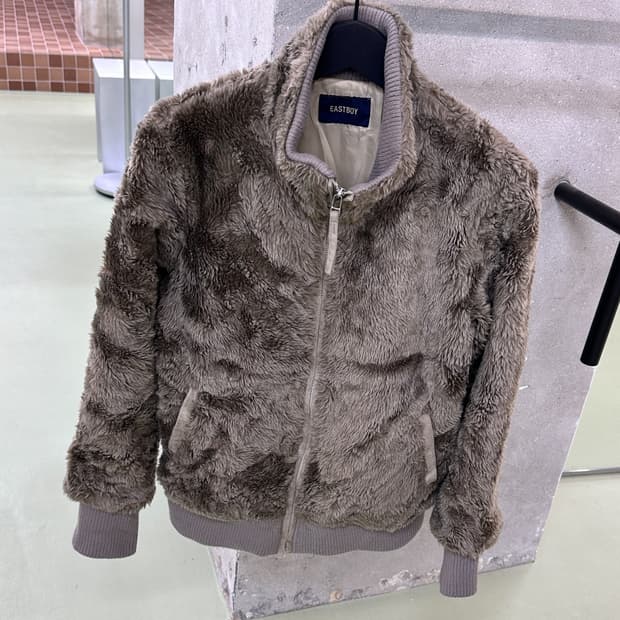 beige brown fur zip jacket