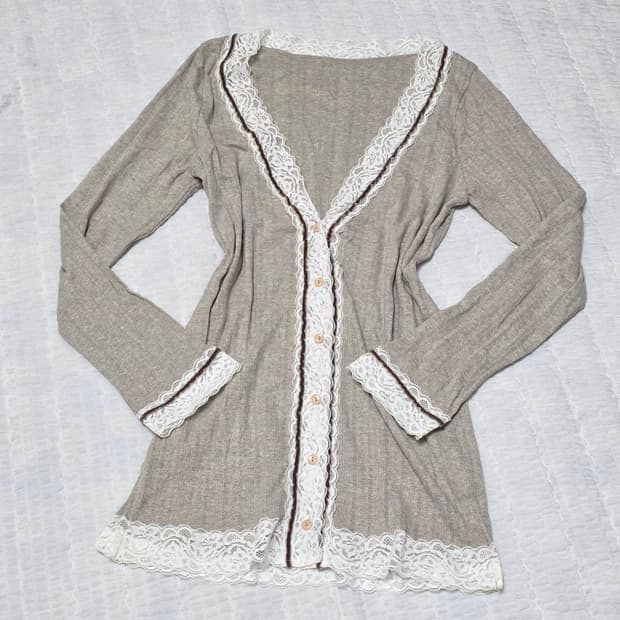 일본빈티지)히메라떼갸루st 브라운 레이스 로맨틱 로리타 니트롱가디건