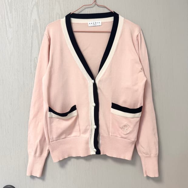 산드로 진주 핑크 가디건