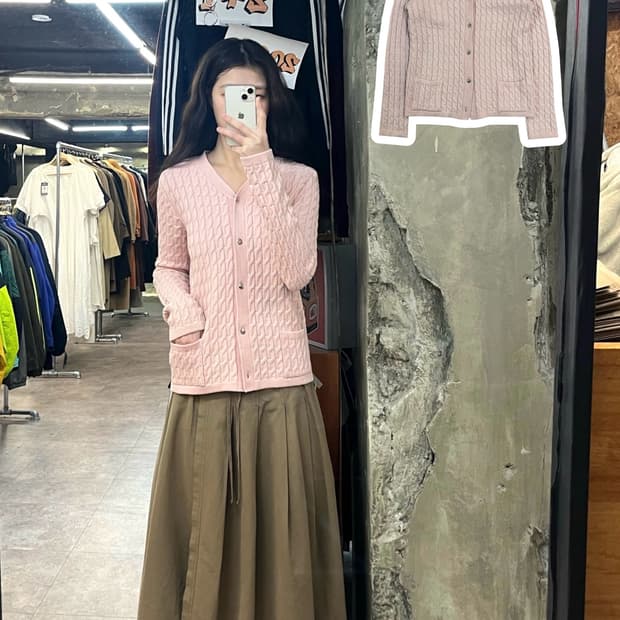 시스템 꽈배기 가디건 핑크 90 #csz3734