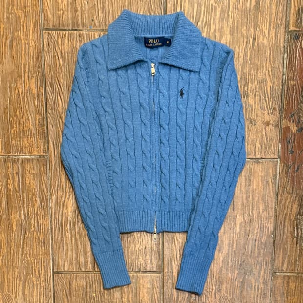 [HI] Polo 폴로 케이블 니트 집업 블루