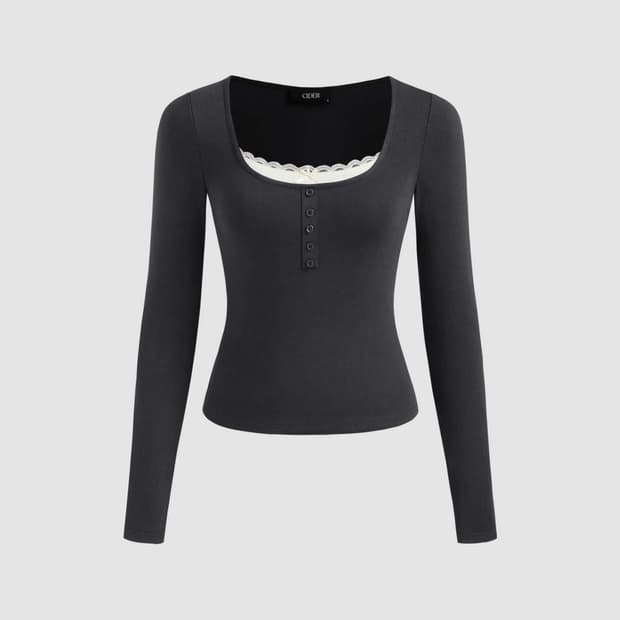 핀터깔 레이스 리본 슬리브 티