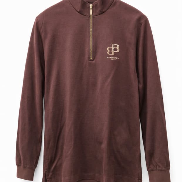 버버리 골프 남성 브라운 반집업 니트 라지