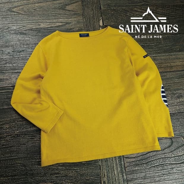 [세인트제임스] 엘보우 패치 보트넥 루즈핏 롱슬리브 긴팔티 M20043