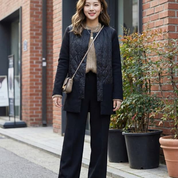 KUHO 구호 실크 배색 퀼팅 노카라 자켓