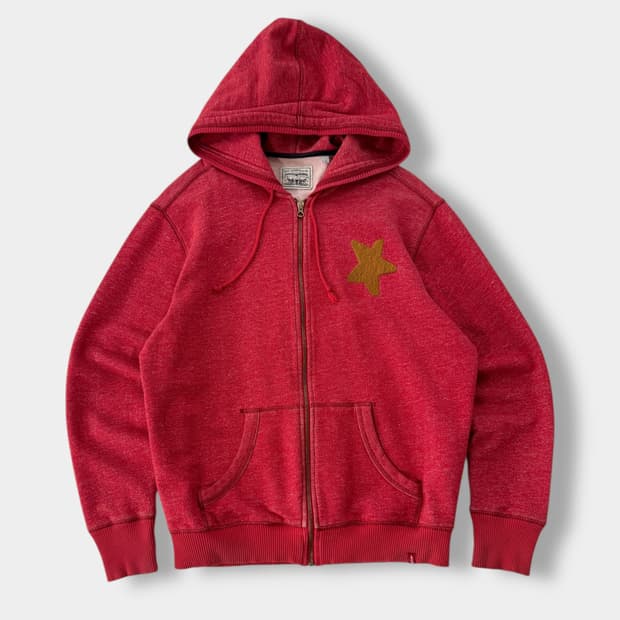 리바이스 00‘s 루즈핏 스타로고 멜란지 레드 스웻 후드집업