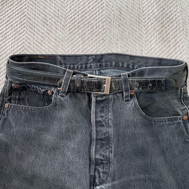 빈티지 실버버클 레더 벨트 