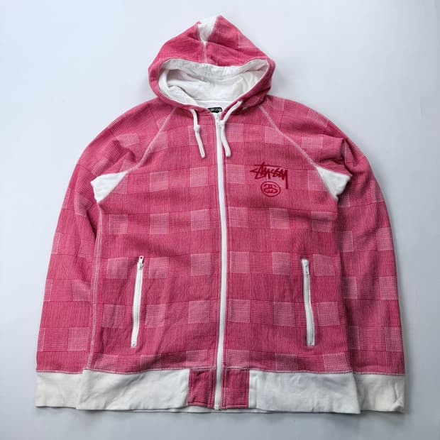 00S 스투시 어센틱 스탁로고 체크 후드집업