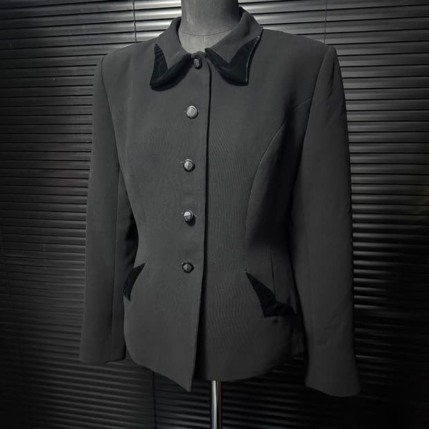 KOSHI AOYAMA 블랙 트위드 마이 블레이져 벨벳 벨루어 정장 파워